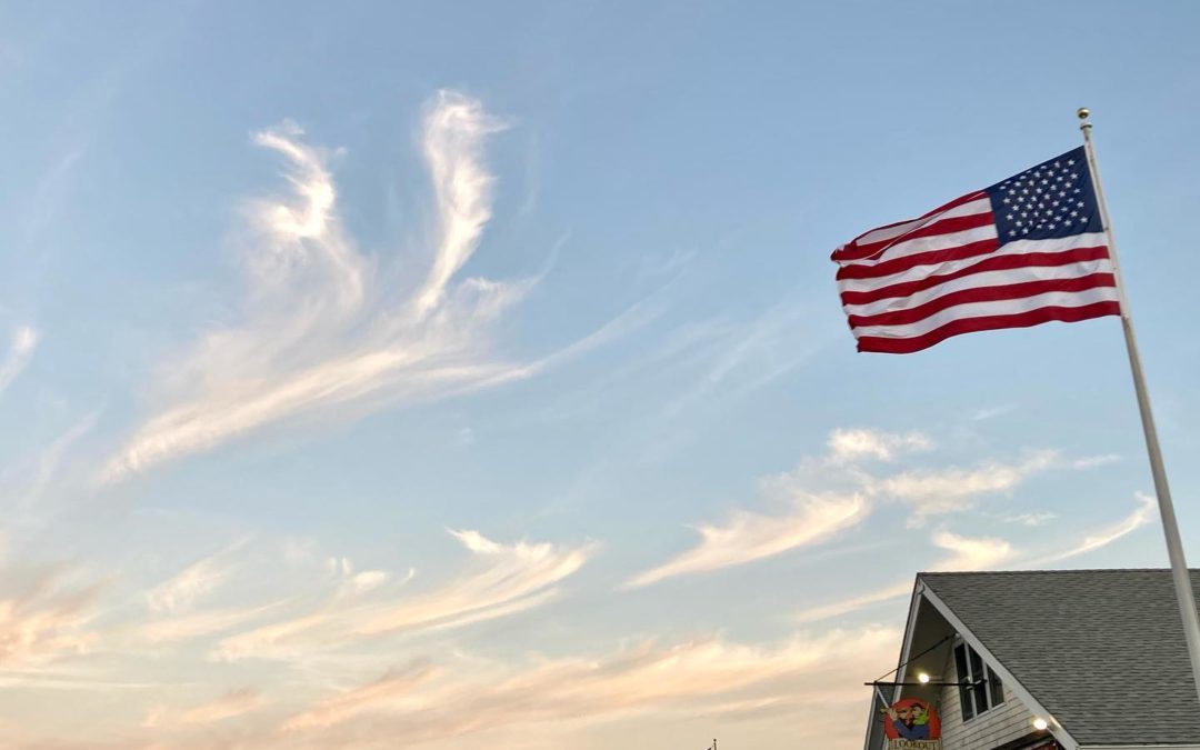 #lookouttavern #oakbluffs #marthasvineyard #photographer #thoseclouds #angelwings #flag #blessedbeyondmeasure